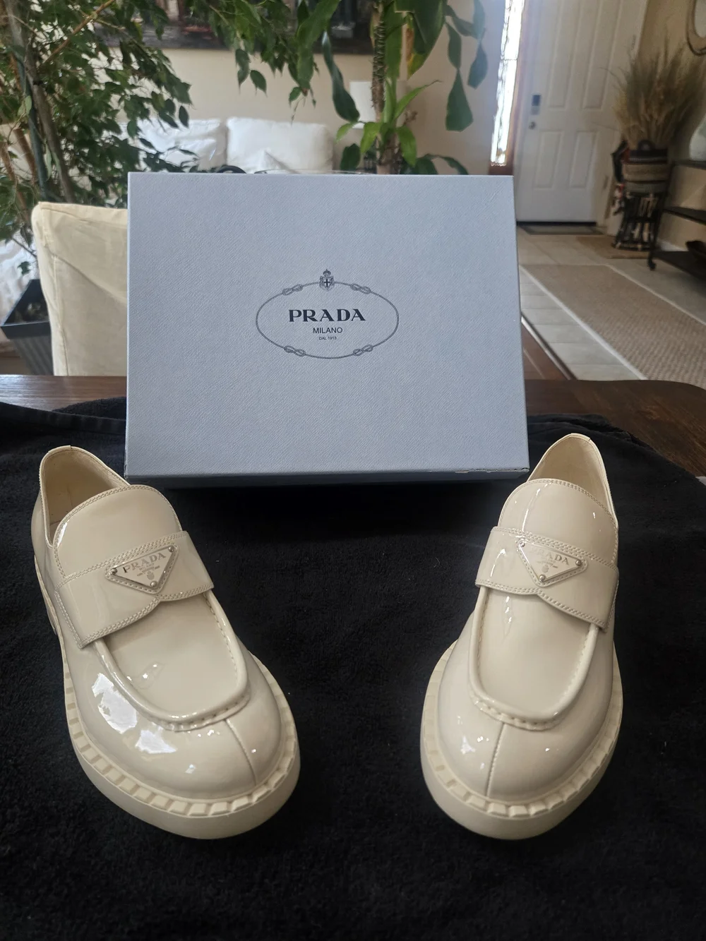 Prada Women's Cream Patent Leather Loafers Size 11/42 EUC - WORN ONCE